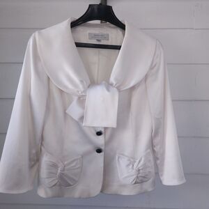 Tahari Arthur S Levine Satin Blazer Jacket With Bow Black Beaded Buttons Size 8